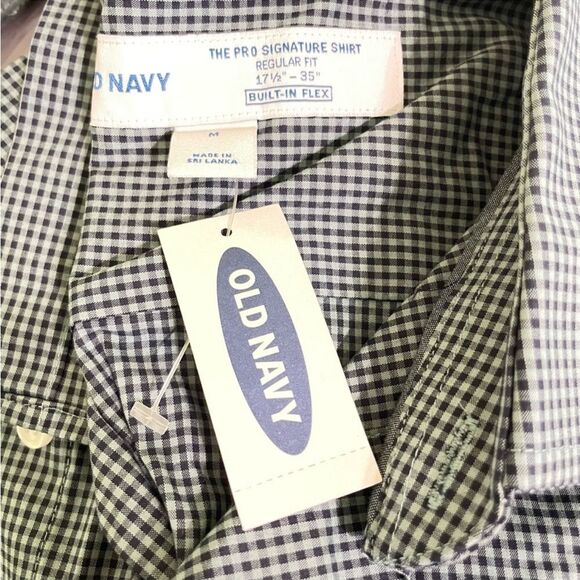 Old Navy Men Built-In Flex The Pro Signature Shirt Medium 17½" 35" Navy Checks - Picture 5 of 8